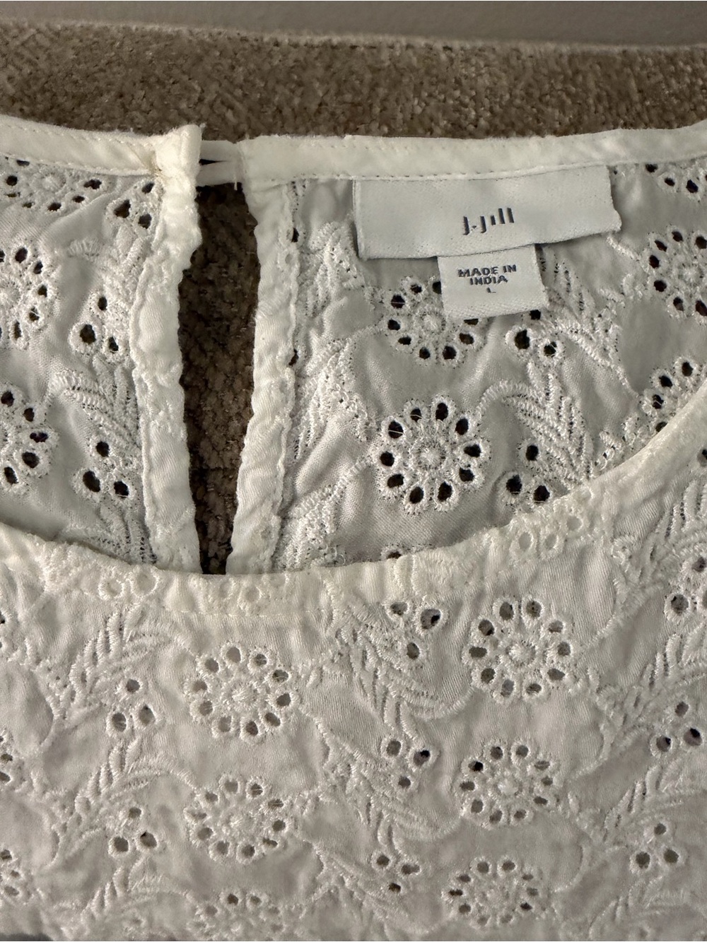 J. Jill White Eyelet Floral Cotton Sleeveless Top